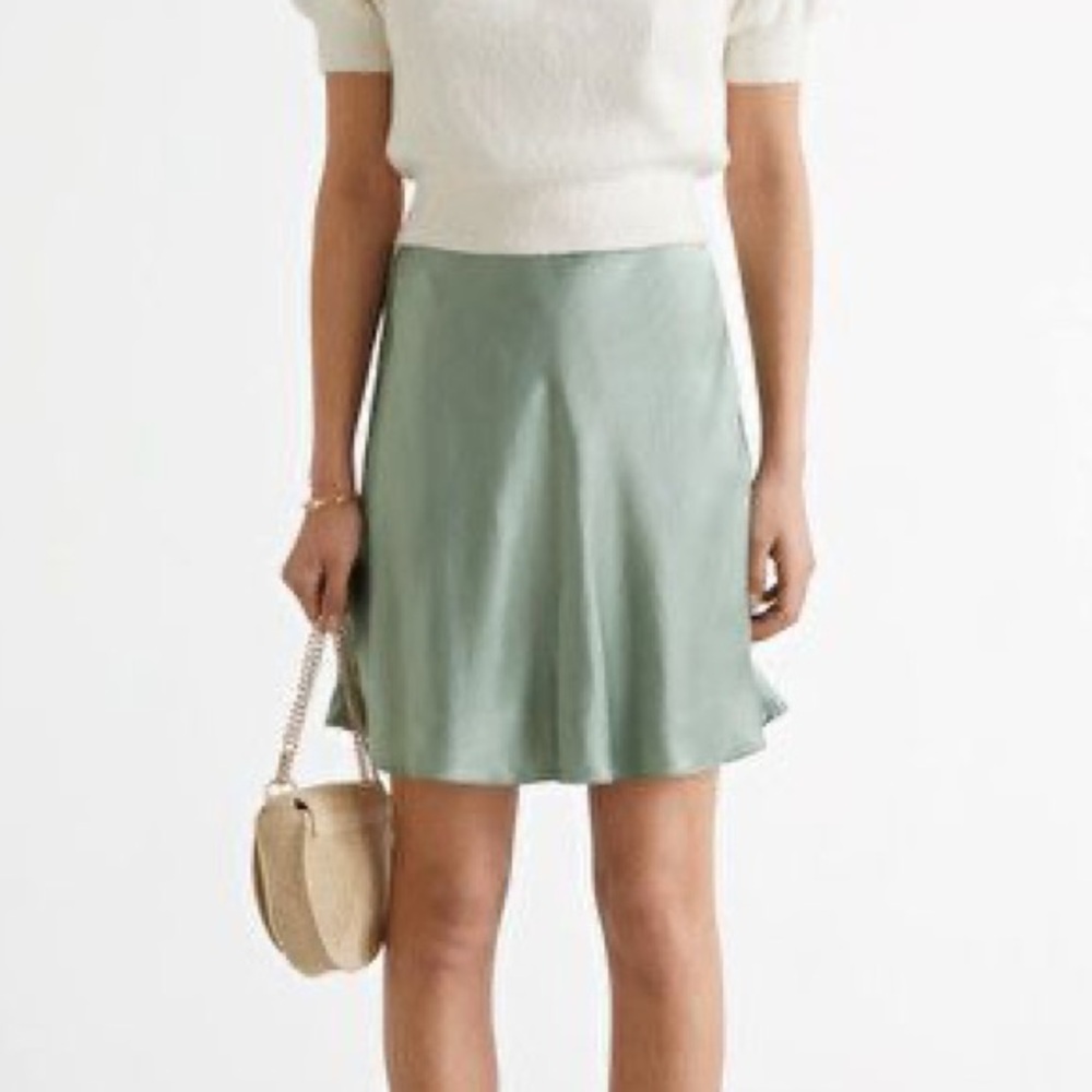 & Other Stories Green Satin Mini Skirt